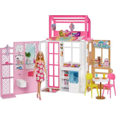 Barbie HCD48 Dollhouse Playset with Doll & House with 2 Levels & 4 Play Areas, Fully Furnished, with Pet and Accessories, Toy Gift for Children from 3 Years