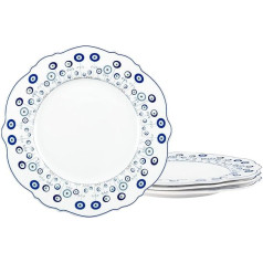 fanquare 4-Piece Dinner Plate Service Made of Real Porcelain Diameter 205 mm Turkish Blue Eye Necklace Evil Eye Pattern Pasta Plate for Catering and Household