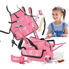 Hi-Spec Childrens Pink Pink Tool - Childrens Size Hammer, Screwdriver Driver, Goggles and Helmet in a Pink Tool Bag