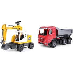 Lena 04611 Worxx Excavator Model Liebherr A918 Compact Litronic & 04610 - Worxx Dump Truck Mercedes Benz Arocs, Approx. 45 cm