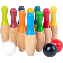 WBTY Lawn Bowling Games Wooden Backyard Skittles Game Set with 10 Cones, 3 Balls and Mesh Bag Kids, Adults, Indoor and Outdoor