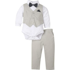 TiaoBug Baby Boys Festive Suit Set Long Sleeve White Shirt Bodysuit + Suit Vest + Suit Trousers + Bow Tie Wedding Party Christening Clothing