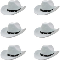 Cowboy Hat Cowboy Hat Fancy Dress Accessory in Black, Brown, Green, Red, White or Pink with Star Studs, Cowboy Hat, Cowboy Hat, Wild West, White, Pack of 6