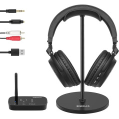 SIMOLIO JH726B Wireless Headphones for TV, aptX Low Latency Bluetooth TV Wireless Headphones Compatible with TVs with Optical, RCA & AUX Connection, 40 Hours Battery, No Delay