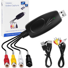 TCNEWCL RCA to USB 2.0 Video Grabber, Audio Video Converter Transmits Hi8 VCR VHS DVD to Digital Video Capture for Windows 7 8 10 /XP/Vista/Mac OS