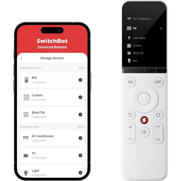 SwitchBot Universal Remote with Customizable App, All-in-One Smart Remote Control, Controls IR/Bluetooth Devices, Compatible with TV/Air Conditioning/Apple TV/Fire TV/SwitchBots etc (Hub 2 Required)