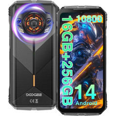 DOOGEE S PUNK Outdoor Mobile Phone without Contract Android 14, 16GB + 256GB, 126dB Speaker, 50MP + 16MP Camera, 10800mAh/33W, 6.58 Inch FHD+ Outdoor Smartphone, Construction Site Mobile