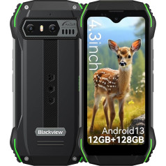 Blackview Rugged Smartphone N6000SE, 4.3 Inch QHD+, 12GB RAM + 128GB ROM, Octa-Core, 13MP + 8MP, 3700mAh, Android 13/NFC/Fingerprint/Face ID/Google Lens/4G Dual SIM/Arcsoft 9.0/Corning Gorilla Glass