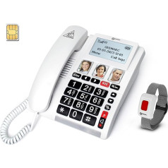 Geemarc CL9000 - Home Emergency Phone and Waterproof SOS Armband with Large Buttons, Amplified Volume and Illuminated Display - Only Works with SIM Card