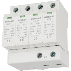 Wengart Surge Protection Device WG-7T, T1+T2 Level Protection, limp7kA 20-40kA AC275V, Household Surge Protection, DIN Rail Mounting (3+NPE)