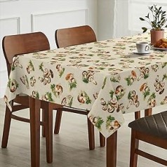 Tablecloth Fabric Washable Tablecloth Table Cloth Easy Care Lotus Effect Dirt & Water-Repellent for Indoor Outdoor Table Cloth 200 x 140 cm Cut Edge Mushrooms