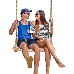 Wooden Swing Seat for Children and Adults, Garden Swing with Adjustable Hemp Rope, Swing Seat for Garden Yard, Indoor and Outdoor Use, up to 250 kg