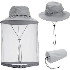 ‎Mogokoyo Mogokoyo Mosquito Head Net Hat Beekeeping Hat Anti-Mosquito Sun Hat Fishing Hat with Mosquito Net for Men and Women Face Protection Hat for Outdoor Gardening Jungle Fishing (Light Grey)