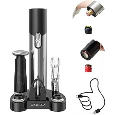 Circle Joy Electric Beer and Wine Bottle Opener Set 7-in-1 Rechargeable Corkscrew Gift Set with Foil Cutter, Wine Aerator, Vacuum Pump and 2 Wine Stoppers
