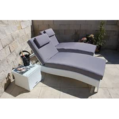 Ragnarök-Möbeldesign Polyrattan Sun Lounger German Brand – Own Production – 8 Year Guarantee on UV Resistance Upholstery Table + Glass Top Set Maximum Load 180 kg White Garden Furniture