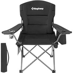 KingCamp Camping Chair Foldable Fishing Chair Comfortable Padded Folding Chair Camping with Armrest and Drink Holder Practical Robust up to 136 kg Outdoor Chair