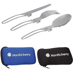 NORDICBERRY Premium Outdoor Folding Cutlery and Camping Cutlery Made of High-Quality Stainless Steel with Neoprene Bag (Twin Pack II)