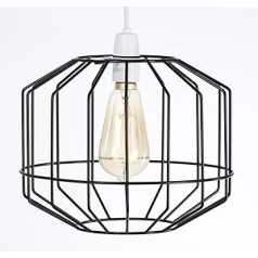 Retro Design Lampshade - Metal Wire Basket Lampshade - Ceiling Light Pendant Light Shade - Wire Cage Lampshade - Industrial Vintage Style - Easy Fit Metal Lampshade - Black