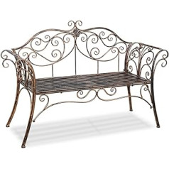 HLC Antique Metal Garden Bench Double Seat with Decorative Cast Iron Backrest Bronze