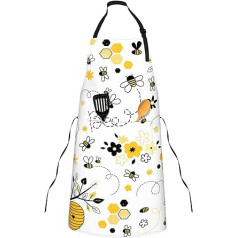 Sofevaim Bee Aprons for Women with Pockets, Cute White Waterproof Apron Adjustable Tie for Chef Men Women Kitchen Cooking Baking Painting Gardening White/Opulent Garden, White/opulent garden
