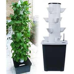 Hydroponic Tower Garden Hydroponic Growing System Aeroponics Growing Set for Herbs, Fruits and Vegetables with Hydration Pump, Adapter, Mesh Pots, Timer for Herbs, Fruits and Vegetables