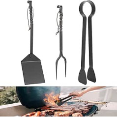 3 Piece Spatula, Fork, Tongs, BBQ Accessories, BBQ Tongs, BBQ Tools Set, Heavy Duty Forged Craftsmanship