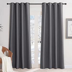 KGORGE Blackout Curtains Living Room Modern Thermal Curtain Heat Protection Curtains with Eyelets Opaque Curtains Children's Room Eyelet Curtain 2 Pieces 220 x 140 cm (H x W), Grey