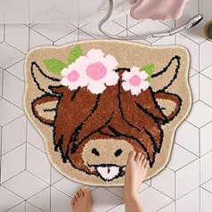 Ubaywey Highland Cow Bath Mat, Flocked Doormat Washable Bathroom Rug, Bathtub Shower Rug for Children's Room, Bedroom, Living Room Decor (Style B, 60 x 69 cm)