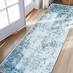 JURLEA Hallway Runner, Non-Slip Carpet Runner for Hallways, Kitchen & Living Room, Washable, Lightweight, Long Runner (Cream/Blue, 80 x 300 cm)