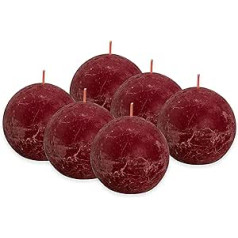 Bolsius Rustic Ball Candle, Bordeaux Red, Pack of 6, Diameter 7.6 cm, Decorative Candle, Length Burning Time 25 Hours, Unscented, Natural Plant Wax, Without Palm Oil