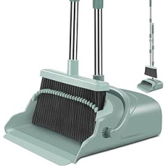 Kelamayi 2022 Upgrade Broom and Dustpan Set, Large Size and Stiff Broom Dustpan with Long Handle, Upright Dustpan Set, Office, Lobby Insert (Green)