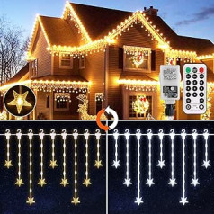 Christmas Decoration Outdoor GREEMPIRE 300 LED 10 m Light Curtain Warm White Cool White Stars Fairy Lights Curtain Expandable IP65 Waterproof Christmas Lighting for Indoor and Outdoor Balcony