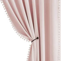 54 Inch Pink Pom Poms Blackout Curtains for Kids Room Blackout Thermal Curtain for Baby Room Girls 50 Inch Wide Pack of 2