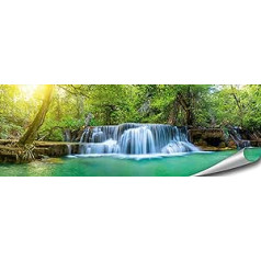 ARTBAY Waterfall Poster HD XXL Panorama Art Print 118.8 x 42 cm Tropical Waterfall in the Forest Sun Nature Pictures Premium Quality