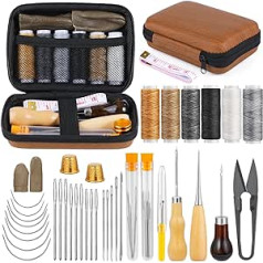 45pcs Leather Sewing Kit Upholstery Repair Sewing Kit Including Thread and Sewing Needle, Sewing Thread Kits with Complete Accessories for Leather Sewing, Furniture Repair Craft Projects