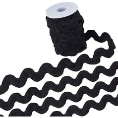 GORGECRAFT 20 mm RIC-Rac Ribbon 10 Yards Black Wave for Sewing Bending Fringe Trim Woven Braided Fabric Lace for DIY Crafts Clothing Dress Decoration Flowers Gift Packaging Wedding