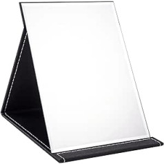 OWLKELA 25x18cm Portable Folding Mirror Super HD Compact Makeup Mirror Black PU Leather Travel Mirror Free Standing Vanity Mirror Folding Mirror