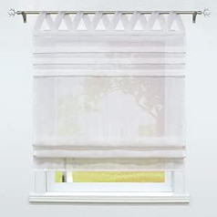 SCHOAL Roman Blind with Loops, Kitchen Roman Curtains, Country House Tab-Top Blind, Linen, Semi-Transparent, 1 Piece, W x H 120 x 140 cm, White