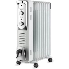 Fakir RF-09 Turbo Plus / Oil Radiator with 9 Ribs, Electric Heater with 4 Heat Settings, Thermostat, 4 Castors - 2400 Watt Pearl Grey