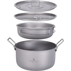 iBasingo Titan 1900 ml Pot & 900 ml Pans Camping Cookware Set Steamer Pot Frying Pan Set with Lid Outdoor Indoor Wok Tea Tray Saucepan Lightweight Portable Cooking Set Ti2057C