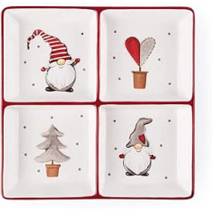 Excelsa 64128 Christmas Gnome Plate with 4 Compartments, Ceramic, White