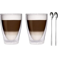 Filosa Feelino 280 ml Double-Walled Thermal Glasses With And Without Spoon for Latte Macchiato, Tea, Coffee, Cocktails
