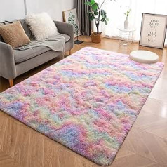 MARATIP Plush Rug, Fluffy Rug Round, Large Size Modern Living Room, Children Girls, Soft and Fluffy Rug for the Bedroom/Living Room/Children's Room (Rainbow, 120 x 160 cm)