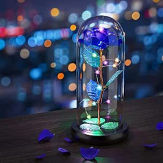 Eternal Rose, Beautiful Rose and the Beast, Stabilised Real Glass Rose Gift, Pink LED with Glass Dome Light, Gifts for Her Wife, Mother, Grandma, Wife, Birthday, Anniversary