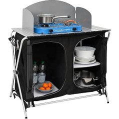 AMANKA Camping Kitchen with Wind Protection 90 x 48 x 115 cm 3 Compartments Camping Cabinet Foldable Stove Cabinet Tent Cabinet Camping Furniture