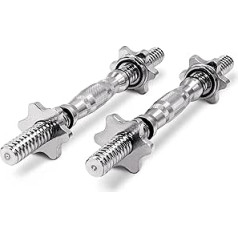 PROIRON Dumbbell Bars Set of 2, 35 cm x 25 mm, Chrome-Plated, Knurled with Spinlock Collars