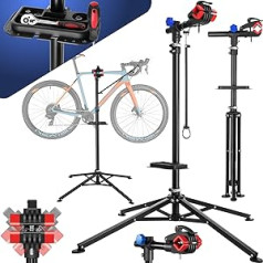 tectake® Bicycle Repair Stand, Repair Stand, Bike Stand for Bicycles, Road Bike, Quick Release System, 4 Point Stand Base, Accessories Magnetic Tool Tray, Height Adjustable, Foldable