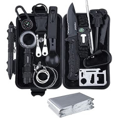 Perkin Survival Kit with Pocket Knife and Torches, black