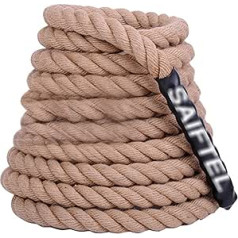 LKZL Hemp Rope, Battle Rope with Anchor Kit, Wave Rope for Core Strength Training, Cardio Training, Fitness Exercises (Colour: 50 mm, Size: 15 m)