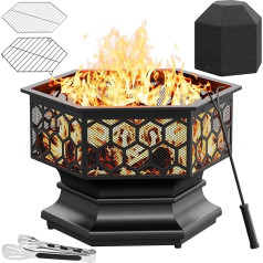 Fire Bowl with Spark Protection, Fire Bowls for the Garden, Grill Grate, Barbecue Tongs and Cover, Charcoal Grate, Fire Pit and Heater/BBG Grill, Heating for Garden in Winter, Campfire, Patio Oven